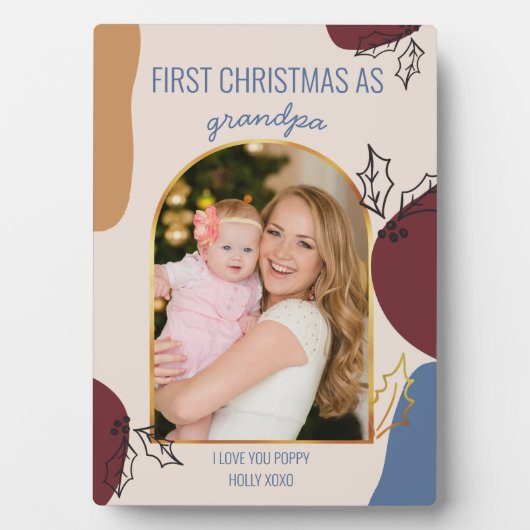 初めてのクリスマス |金ゴールドArch写真とホリー フォトプラーク (正面)