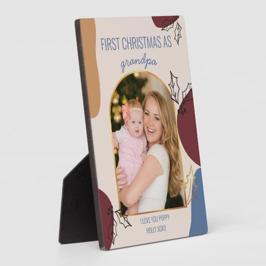 初めてのクリスマス |金ゴールドArch写真とホリー フォトプラーク (側面)