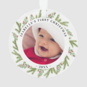 初めてのクリスマス 2枚の写真 グリーン オーナメント (裏面)