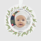 初めてのクリスマス 2枚の写真 グリーン オーナメント (正面)