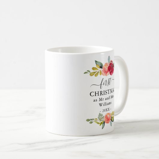 初めてのクリスマス: Mr&Mrsフローラ·コーヒー·マグ コーヒーマグカップ (正面右)