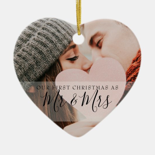 初めてのクリスマス Mr & Mrs フォト セラミックオーナメント (正面)