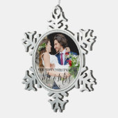 初めてのクリスマス Mr & Mrs 写真 スノーフレークピューターオーナメント (右)