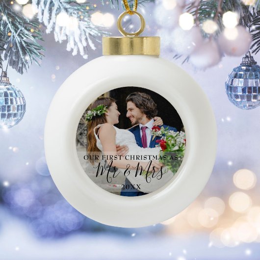 初めてのクリスマス Mr & Mrs 写真 セラミックボールオーナメント