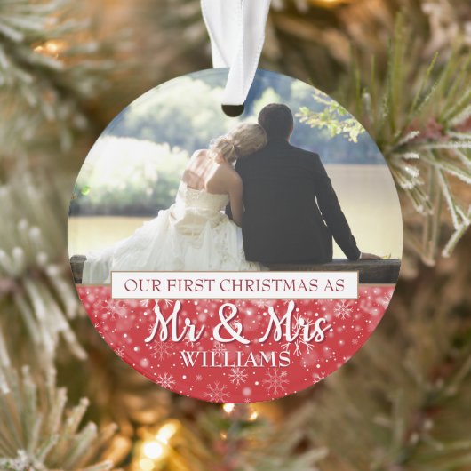初めてのクリスマス Mr & Mrs 2枚の写真オーナメント オーナメント (ツリー)