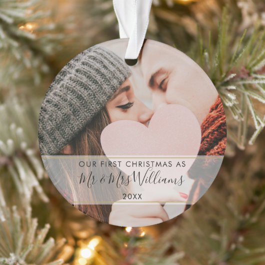 初めてのクリスマス Mr & Mrs 2枚の写真 オーナメント (ツリー)