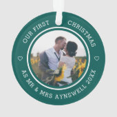 初めてのクリスマス Mr & Mrs 2 写真 モダン グリーン オーナメント (裏面)