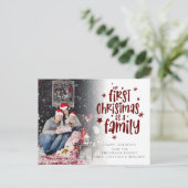 初めてのクリスマスAsファミリーフォトブルゴーニュ文字 シーズンポストカード (スタンド正面)