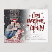 初めてのクリスマスAsファミリーフォトブルゴーニュ文字 シーズンポストカード (正面)