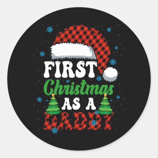 初めてのクリスマスAs A Daddy Santa Hat Red Plaid Buf ラウンドシール (正面)