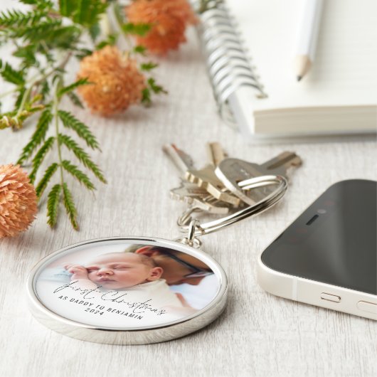 初めてのクリスマスAs Daddy Nameフォトオーバーレイ キーホルダー (側面)