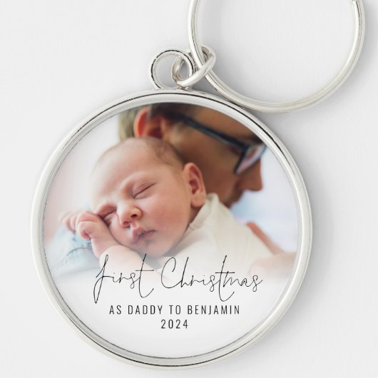 初めてのクリスマスAs Daddy Nameフォトオーバーレイ キーホルダー (正面)