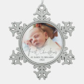 初めてのクリスマスAs Daddy Nameフォトオーバーレイ スノーフレークピューターオーナメント (正面)