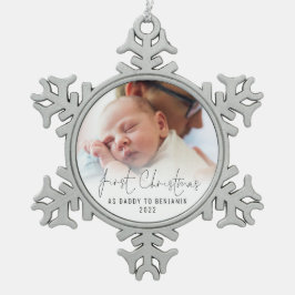 初めてのクリスマスAs Daddy Nameフォトオーバーレイ スノーフレークピューターオーナメント