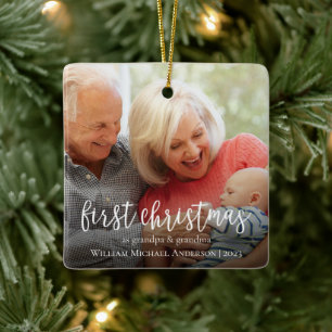 初めてのクリスマスas Grandpa & Grandaベビー写真 セラミックオーナメント