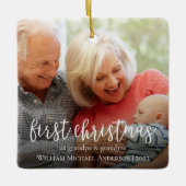 初めてのクリスマスas Grandpa & Grandaベビー写真 セラミックオーナメント (正面)