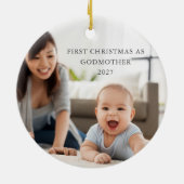 初めてのクリスマスGodmotherの写真とパーソナライズされたなる セラミックオーナメント (裏面)