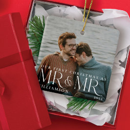 初めてのクリスマスMr & Mr.カップルモダン写真 セラミックオーナメント