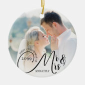 初めてのクリスマスMr.Mr.Mrs.2フォト白黒 セラミックオーナメント (正面)