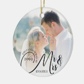 初めてのクリスマスMr.Mr.Mrs.2フォト白黒 セラミックオーナメント (左)