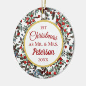 初めてのクリスマスMr.Mrs.レッド・ブルー・ベリー・セラミ セラミックオーナメント (左)