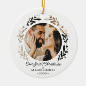 初めてのクリスマスMr & Mrs. 2-Photo切り出し シンプル セラミックオーナメント (正面)