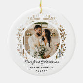 初めてのクリスマスMr & Mrs. 2-Photo切り出し シンプル セラミックオーナメント (裏面)