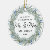 初めてのクリスマスMr & Mrs. Winterフローラ写真名 セラミックオーナメント (左)