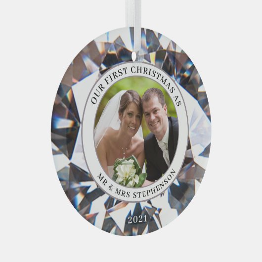 初めてのクリスマスMRSダイヤモンドフォトエレガントとして ガラスオーナメント (正面右)