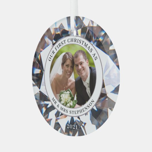 初めてのクリスマスMRSダイヤモンドフォトエレガントとして ガラスオーナメント (正面左)