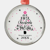 初めてのクリスマスnewlywedsタイポグラフィ名 メタルオーナメント (正面)