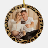 初めてのクリスマスPareopard Parents to be Leopardプリント写真 セラミックオーナメント (正面)