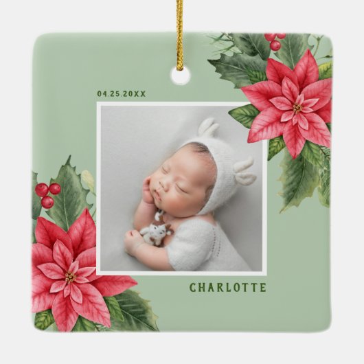 初めてのクリスマスPoinsettiaの写真 セラミックオーナメント (裏面)