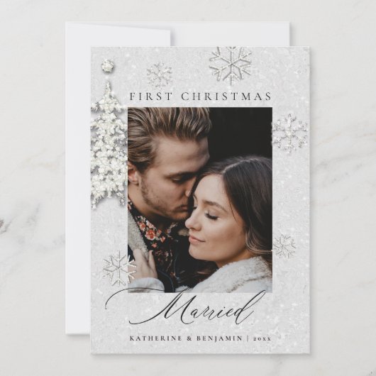 初めてのクリスマスRhinestonesグリッターカップル写真 シーズンカード (正面)