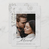 初めてのクリスマスRhinestonesグリッターカップル写真 シーズンカード (正面/裏面)