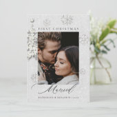 初めてのクリスマスRhinestonesグリッターカップル写真 シーズンカード (スタンド正面)