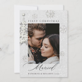 初めてのクリスマスRhinestonesグリッターカップル写真 シーズンカード