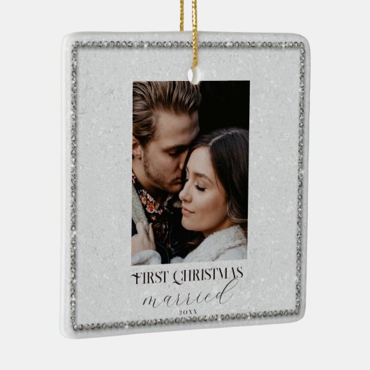 初めてのクリスマスRhinestonesフレームカップル写真 セラミックオーナメント (右)