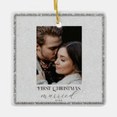 初めてのクリスマスRhinestonesフレームカップル写真 セラミックオーナメント (正面)