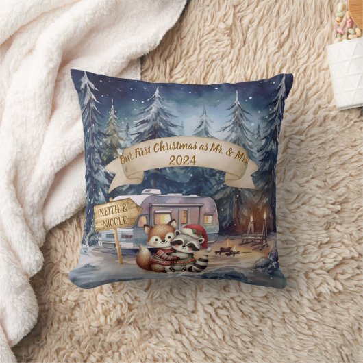 初めてのクリスマスRVカップル新婚オーナメント クッション (ブランケット)