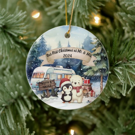 初めてのクリスマスRVカップル新婚オーナメント セラミックオーナメント (ツリー)