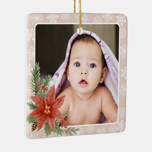 初めてのクリスマスSnowFlakesフローラピンク写真ギフト セラミックオーナメント (右)