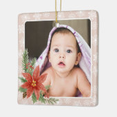 初めてのクリスマスSnowFlakesフローラピンク写真ギフト セラミックオーナメント (左)