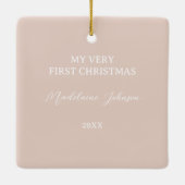 初めてのクリスマスSnowFlakesフローラピンク写真ギフト セラミックオーナメント (裏面)