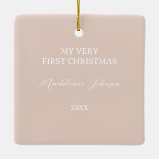 初めてのクリスマスSnowFlakesフローラピンク写真ギフト セラミックオーナメント (裏面)