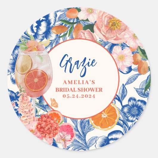 初めてのスプリッツで恋に落ちる夏のウェディングシャワー ラウンドシール (正面)