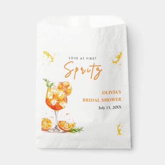 初めてのスプリッツで恋に落ちる オレンジカクテル ブライダルシャワー フェイバーバッグ (正面)
