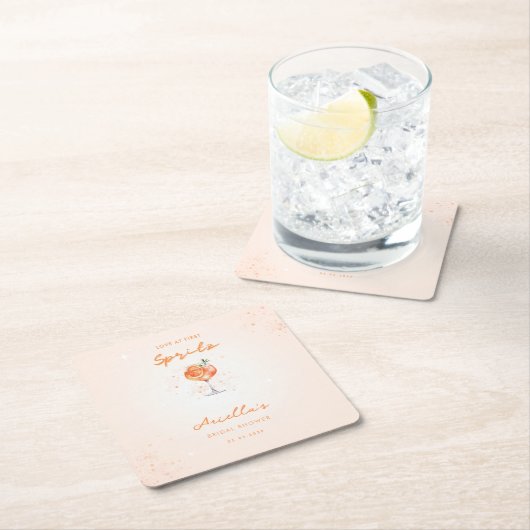 初めてのスプリッツで恋に落ちる オレンジジュース ウェディングシャワー スクエアペーパーコースター (インサイチュ)