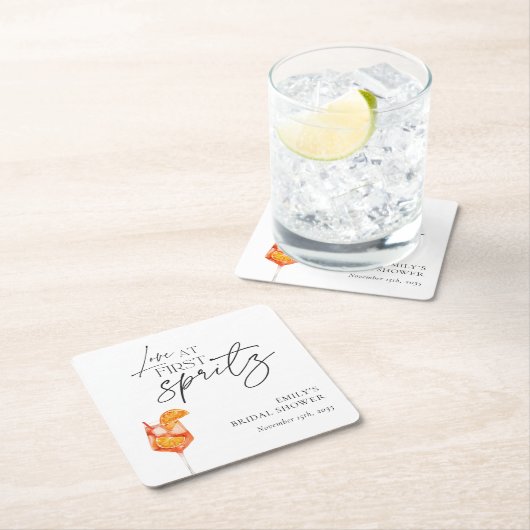 初めてのスプリッツで恋に落ちる ブライダルシャワー スクエアペーパーコースター (インサイチュ)