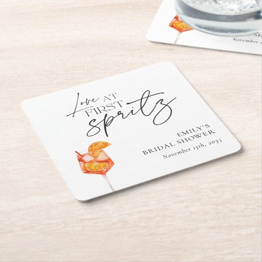 初めてのスプリッツで恋に落ちる ブライダルシャワー スクエアペーパーコースター (アングル)